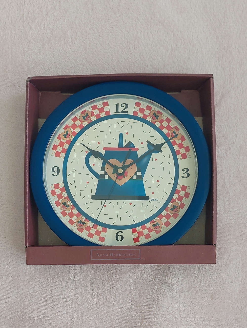ADAM HARRINGTON Country Style Teapot Wall Clock 10" Round NIB